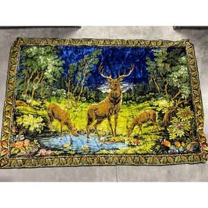 Deer Family, Large Rug, 69x46", Animals, Forest, Wildlife, 70s Rustic, Cabin